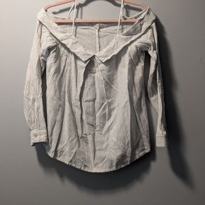 Melrose and Market Black and White Striped Off-Shoulder Blouse